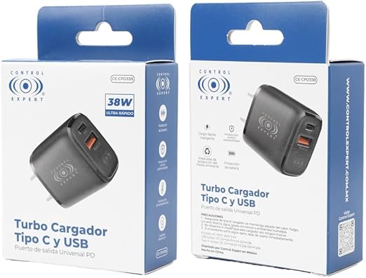 Cargador USB Y Tipo C PD 38W Blanco Control Expert