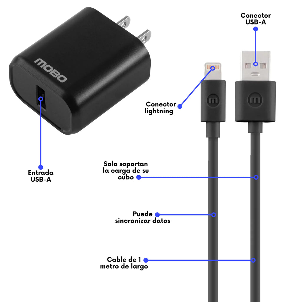 Kit De Carga MOBO 1 Puerto USB-A - cable Tipo C Negro 10w