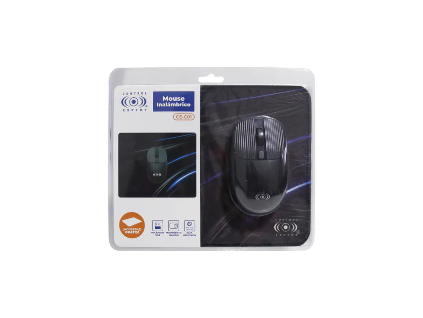 Mouse Inalámbrico USB con DPI Ajustable con Mouse Pad Ergonómico y Preciso Control Expert