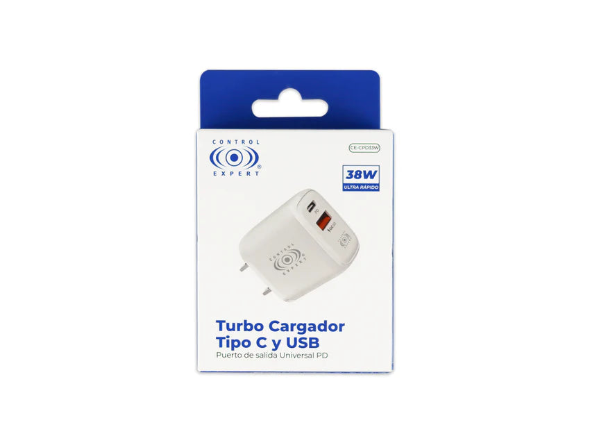 Cargador USB Y Tipo C PD 38W Blanco Control Expert
