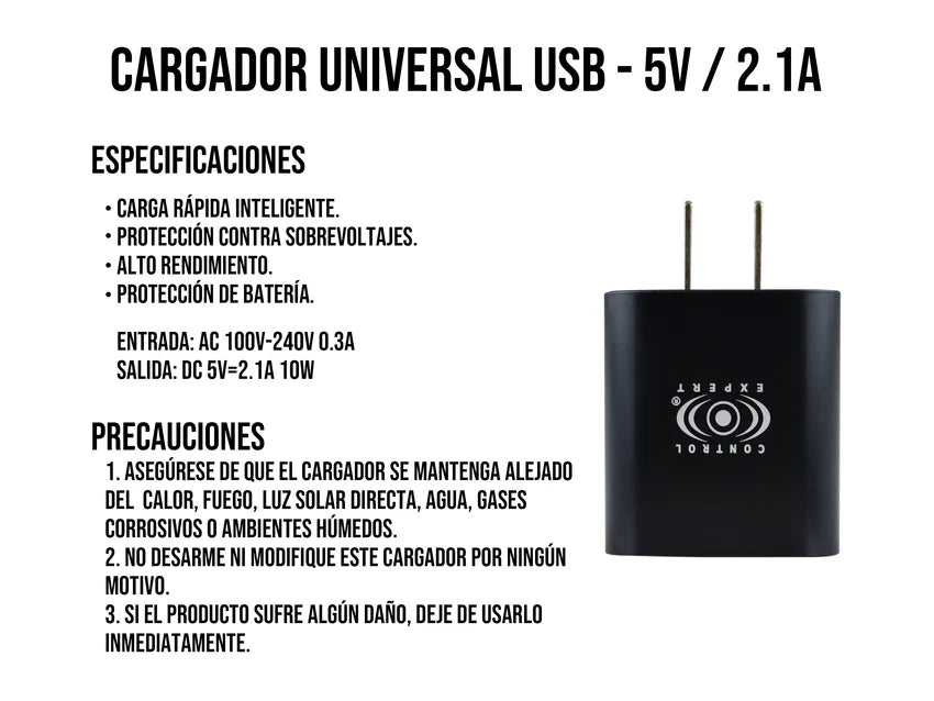 Cubo Cargador USB 2A Control Expert