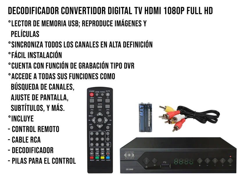 Decodificador Convertidor Digital TV HDMI 1080p FHD