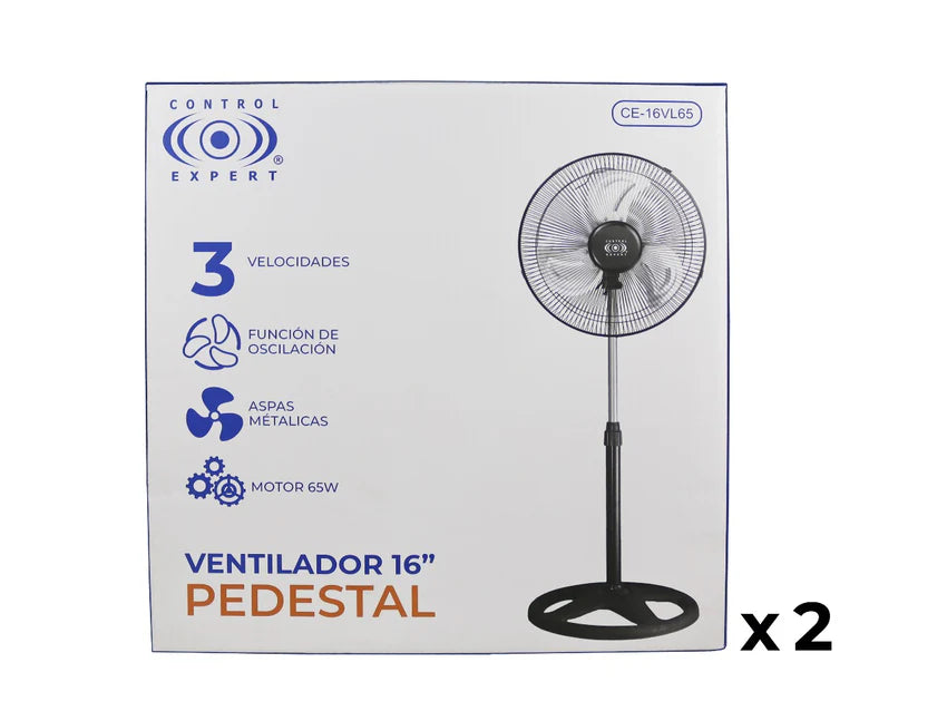Paquete 2 Ventiladores de 16" de piso con aspas metalicas Control Expert