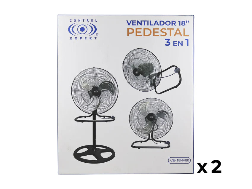 Paquete 2 Ventiladores de 18" de piso 3 en 1 con aspas metalicas Control Expert